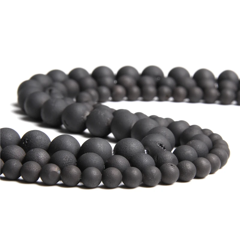 Бусы из камня черного Друза Агата круглые бусины кварца для изготовления