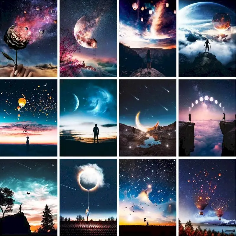 GATYZTORY 60x75cm Frame DIY Painting By Numbers Starry Sky Picture By Numbers Landscape Wall Art Acrylic Paint For Home Decor