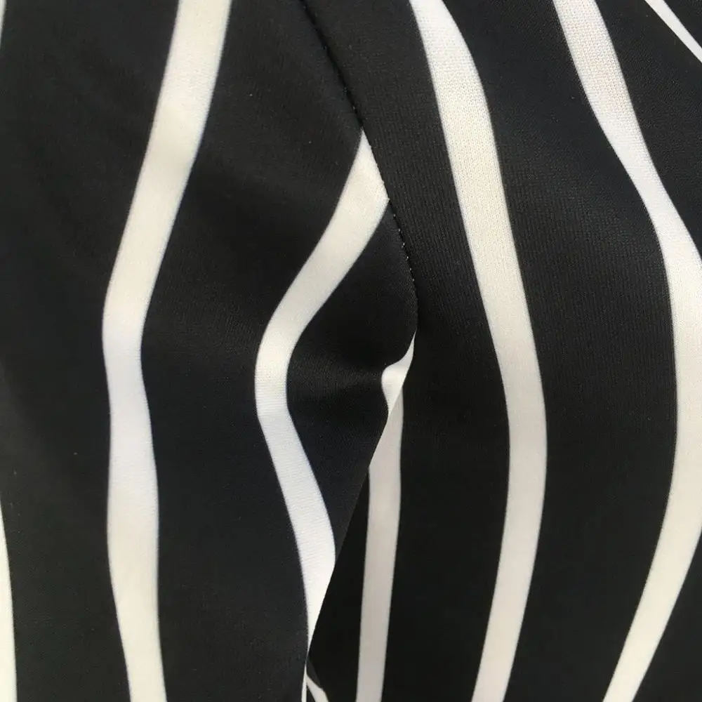 2019 Модные женские длинные рукава с v-образным вырезом в полоску принтом на молнии