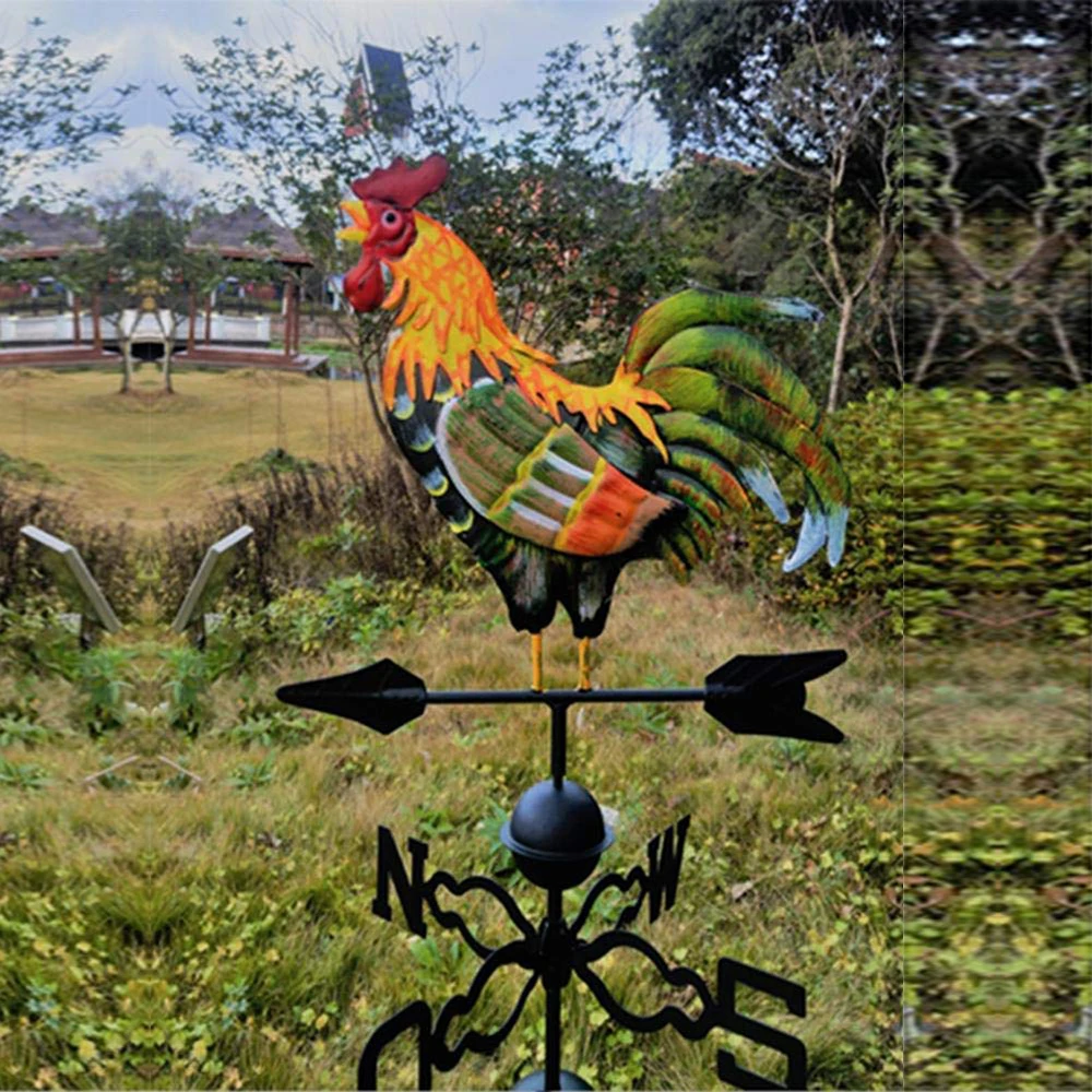 

Colorful Cock Wind Direction Indicator Kit Outdoor Metal Bracket Weather Vane Iron Rooster Design Decor Craft Retro Garden Decor