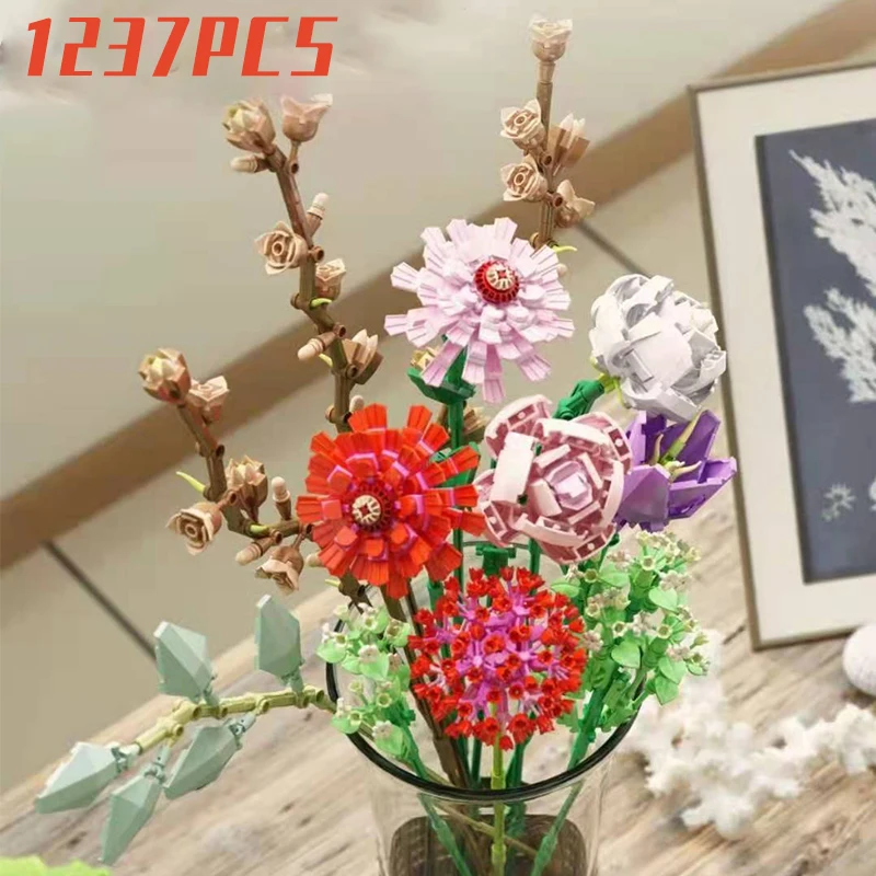 

Moc 1237pcs Colorful Phalaenopsis Vase Flowers Bouquets Plants Potted Blossom Ornaments Decoration Building Brick Blocks Diy Toy