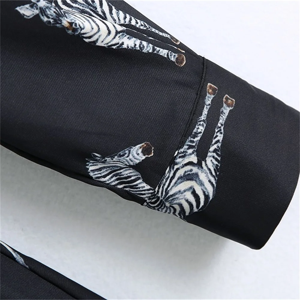 

2020 summer women's new lapel long-sleeved elegant temperament zebra print with belt slim slimming shirt-style long dress