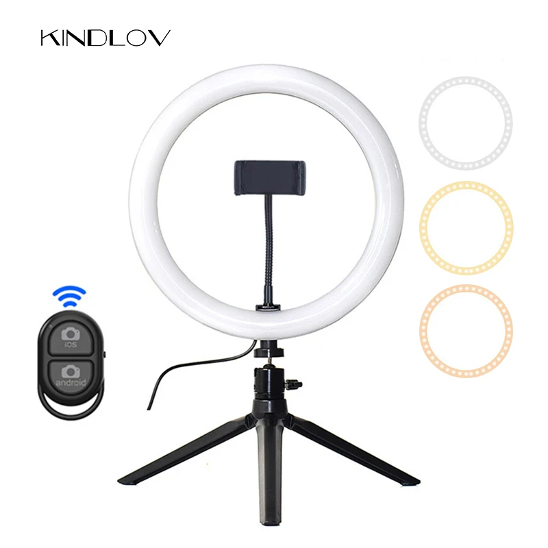 Кольцевой светильник для селфи KINDLOV 10 дюймов светодиодный кольцевой с держателем