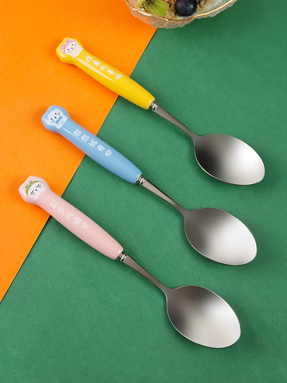 

Home 304 Stainless Steel Spoon Ceramic Handle Family Children's Rice Spoon Long Handle Small Spoon Dessert Spoon