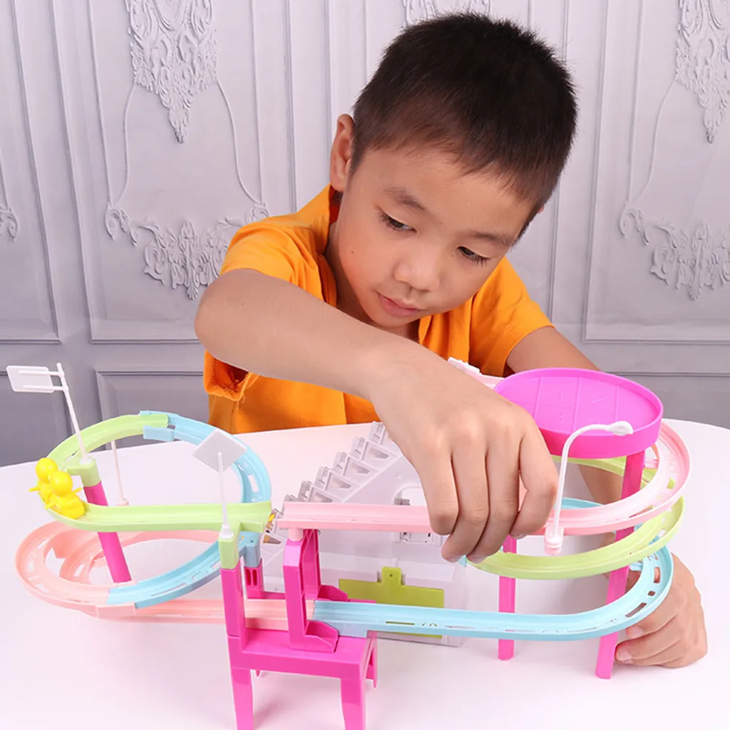 

New Little Yellow Duck Electrical Light Music Amusement Electrical Climb Stairs Track Toys For Children Dropshipping
