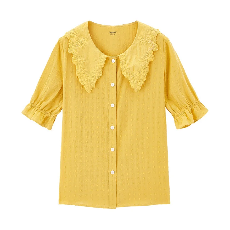 

INMAN Summer Short Sleeve Doll Collar Literary Embroidered Sweet Blouse
