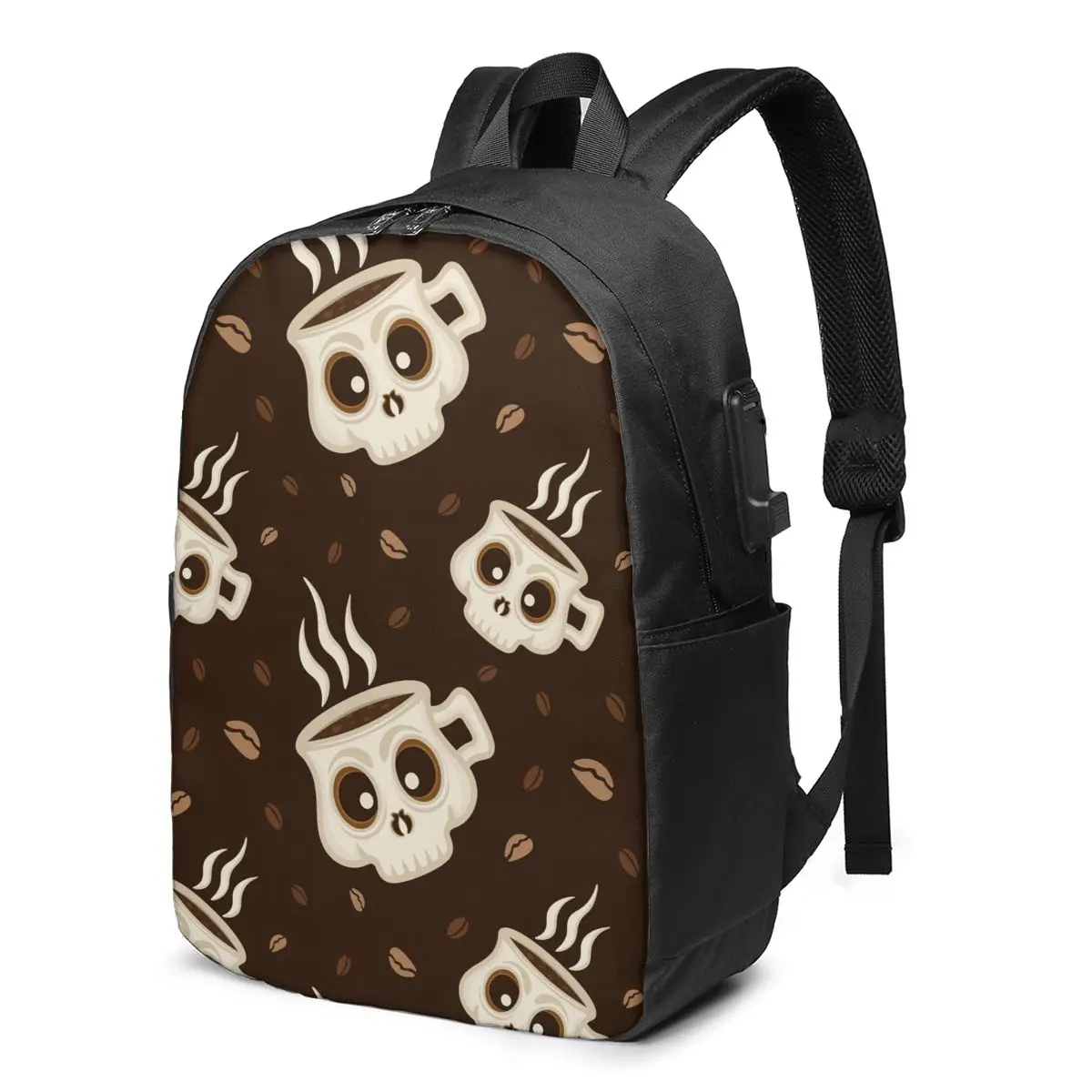 

Школьная сумка для мальчиков и девочек, милый кофейный рюкзак с черепом и USB-зарядкой, Забавный небольшой ранец для подростков