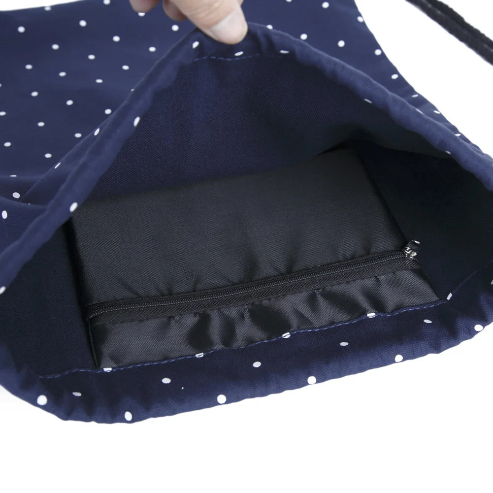 

Women Gym Travel Casual Multifunctional Polka Dot Drawstring Convenient Print Storage Outdoor Foldable Canvas Backpack Bag Pouch