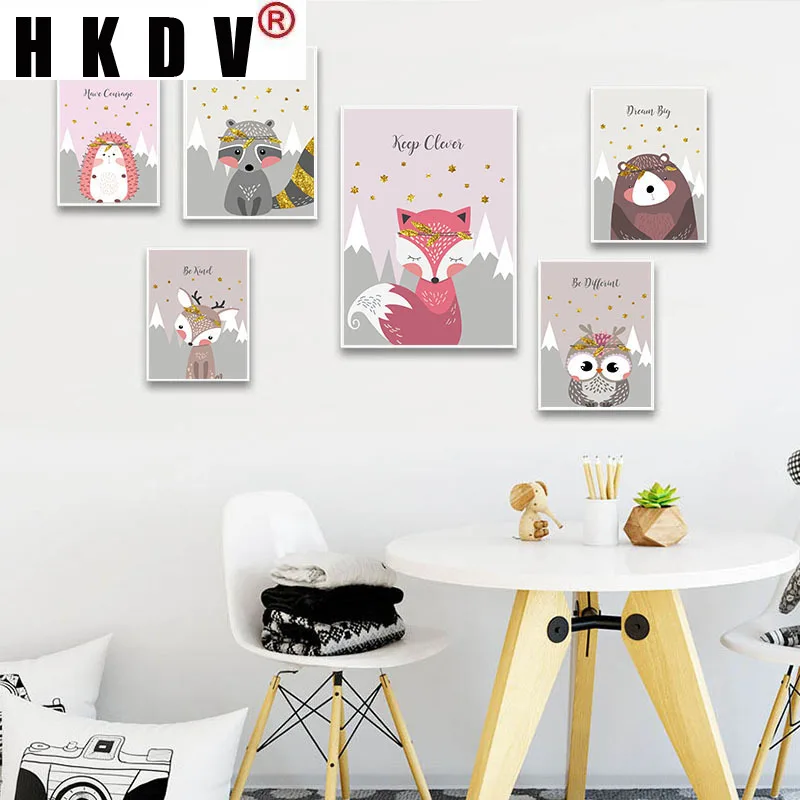 

HKDV Cute Cartoon Animal Owl Fox Bear Nursery Canvas Painting Wall Art Print Poster Picture Modern Child Kids Baby Bedroom Decor