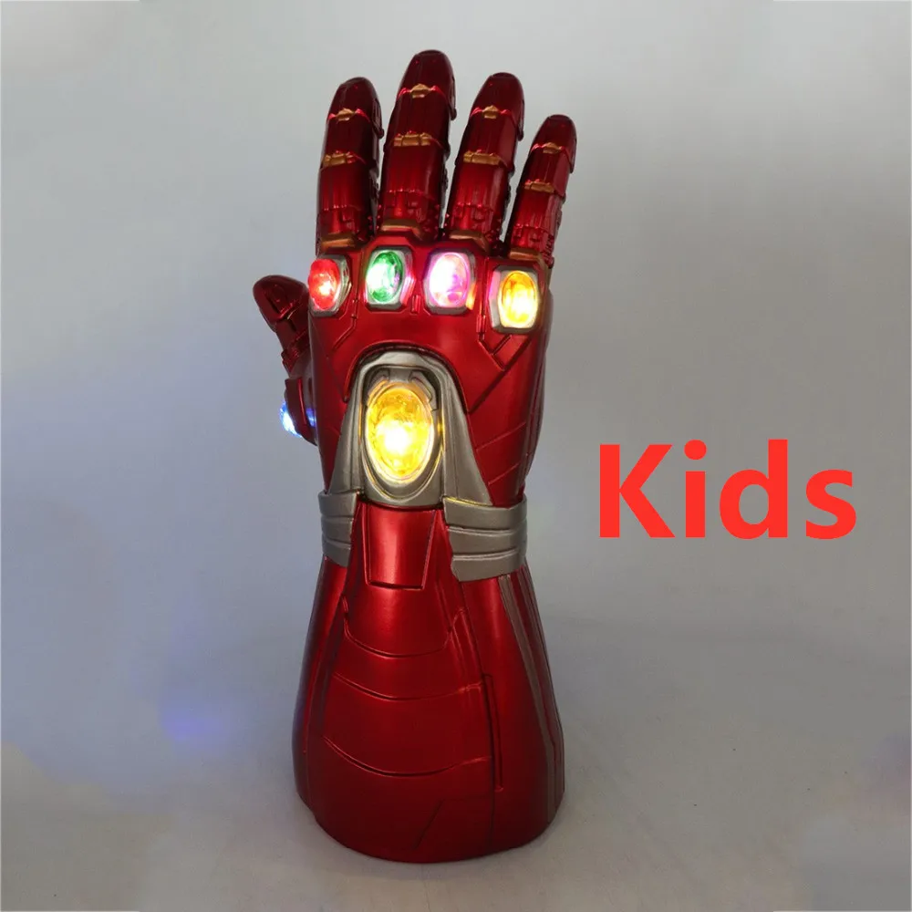 Kids Вечерние аниме на Хэллоуин 1:1 Мстители для косплея Железного человека реквизит шлем полное лицо светодиодный ПВХ маски Thanos Infinity Gauntlet перчатки - Цвет: Kids