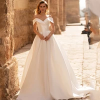 elegant boat neck stain ball gowns lace up off the shoulder court train backless luxury wedding dresses vestido de novia