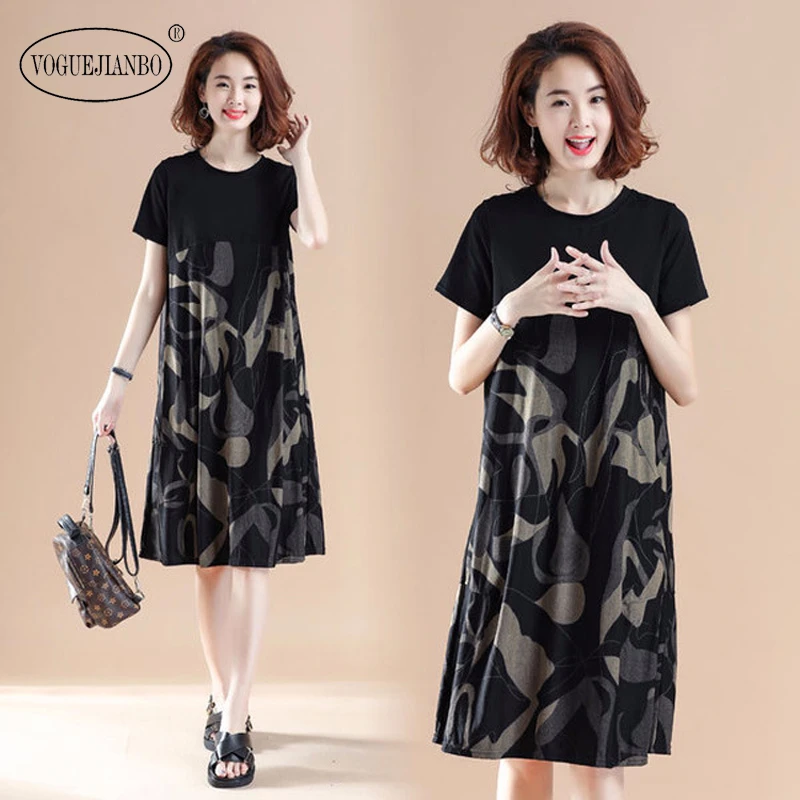 Женское свободное платье с коротким рукавом черное Элегантное повседневное