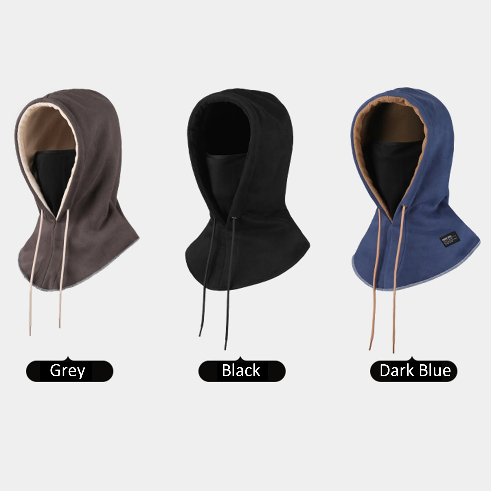 

Men Winter Windproof Hat Detachable Face Cover Dual Protection Fleece Adjustable Drawstring Winter Cold Weather Hood