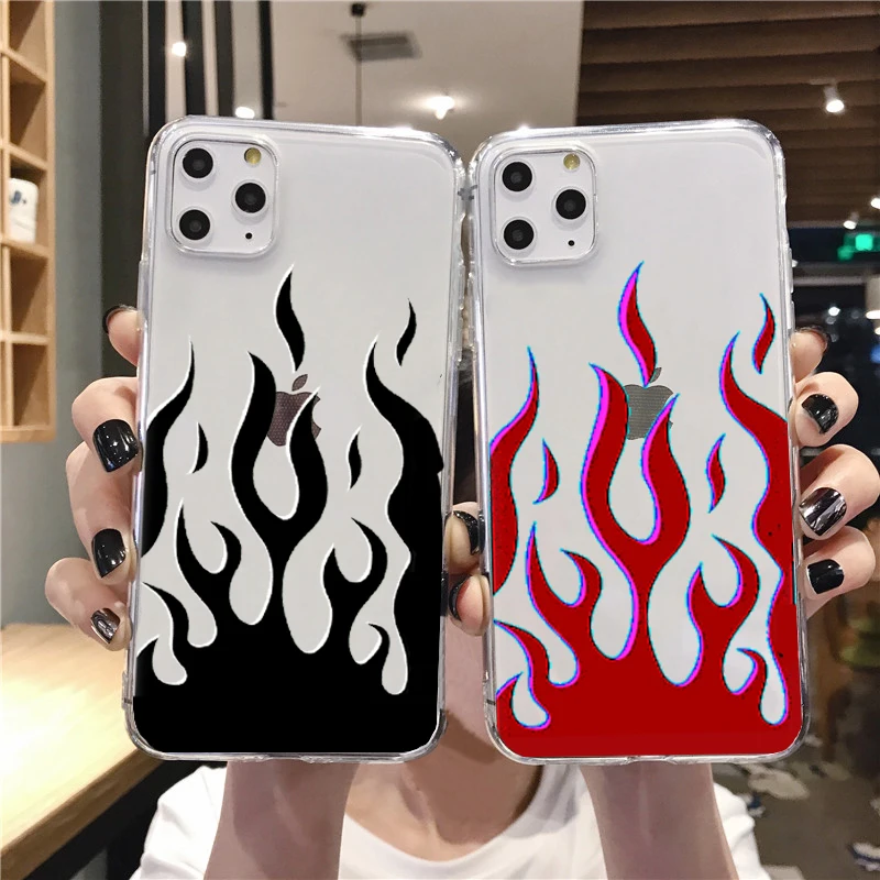 

Fashion Red Blue Flames Fitted soft phone Case for iPhone 13mini 12mini 12pro 13pro 14pro max 14plus TPU Silicone Cover Shell