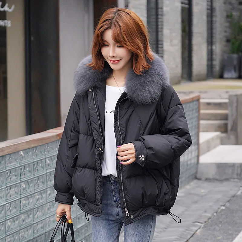 Women's 2021 New Winter Down Jacket Short Korean Fashion Down Coat Thick Warm Parker Real Fox Fur Collar Down Jacket Women