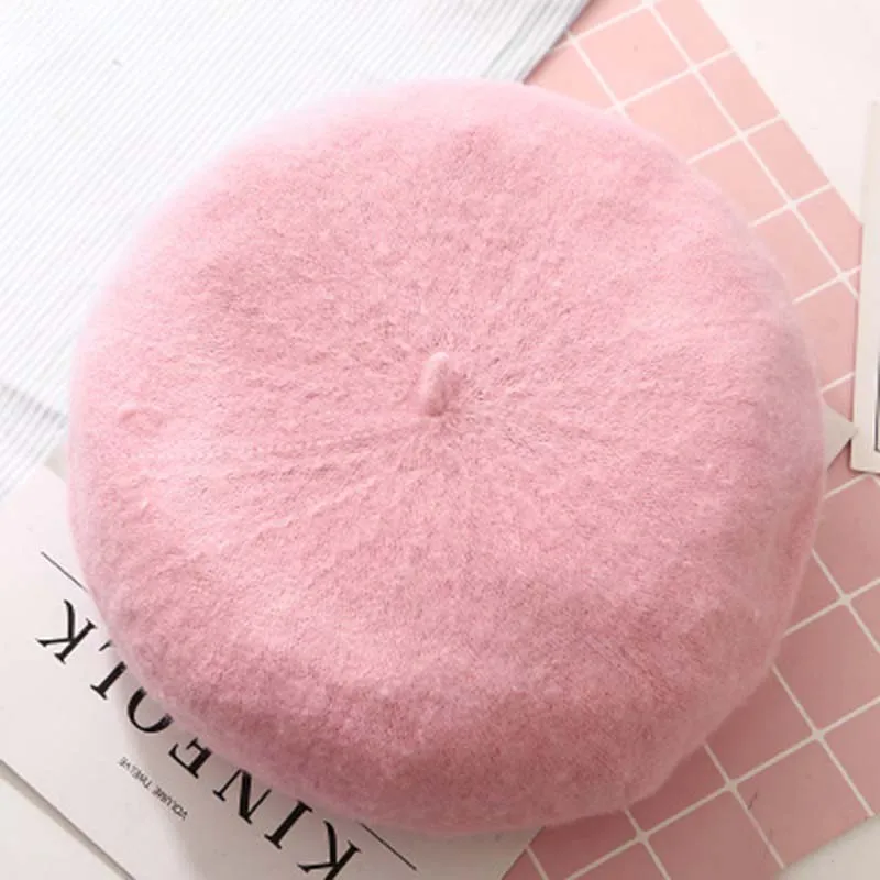 Женский берет из кроличьего меха однотонная теплая шапка-художник во