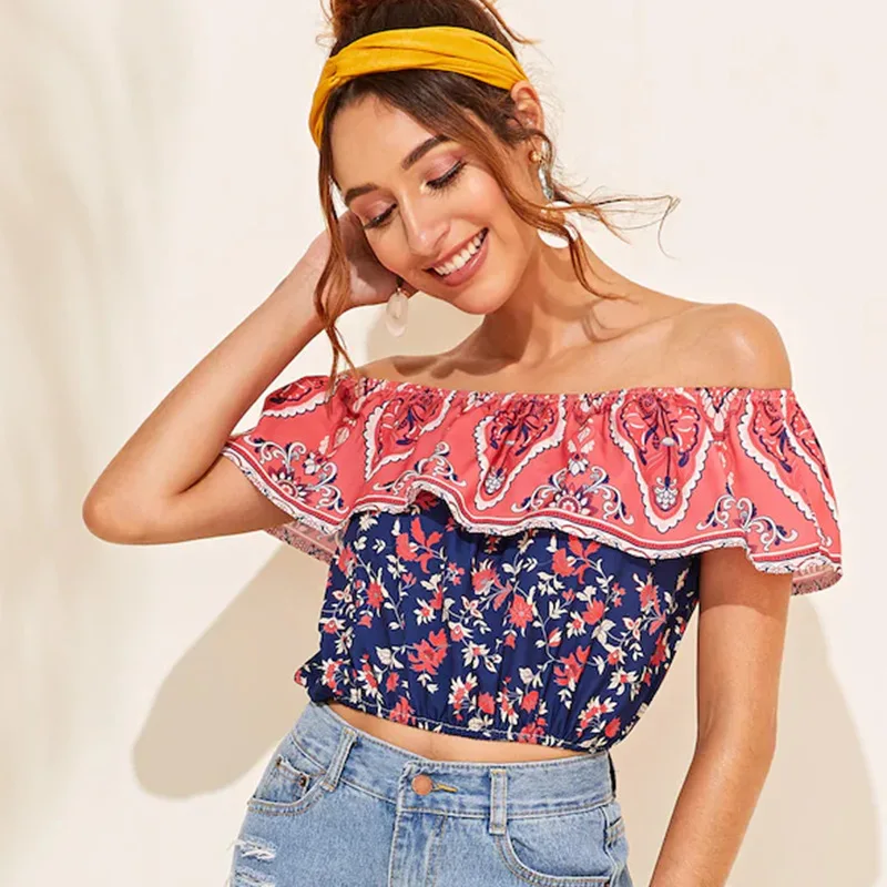 Женский модный топ в европейском и американском стиле с открытыми плечами