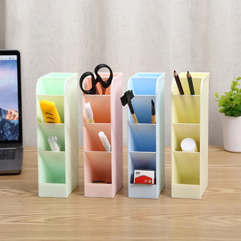

Oblique Insertion Pen Holder Desktop Plastic Pencil Case Organizer With 5 Grids For Office School Home Supplies Pen Holder