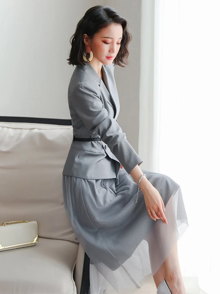 Костюм + сетчатая юбка комплект из двух предметов весенне осеннее платье женская