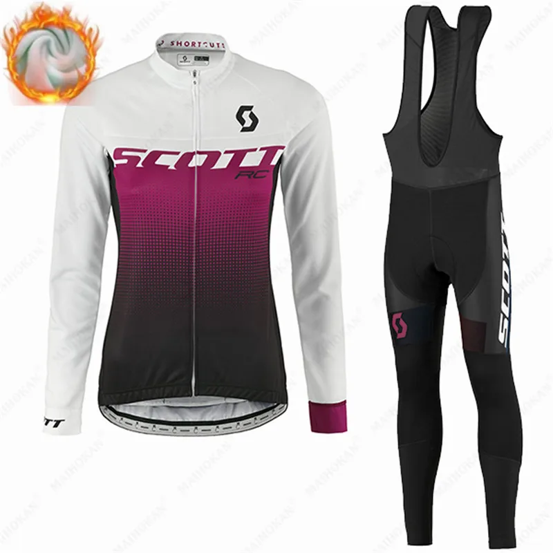 

2021 SCOTT Cycling Jersey Long Sleeve Set Women Winter Cycling Clothing Fashion Road Bike Warm Shirt Winter Thermal Fleece