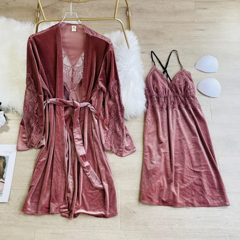 

Сексуальный халат-кимоно, женский халат, 2 шт., одежда для сна из бархата, комплект из 2 предметов, кружевная ночная рубашка в стиле пэчворк, Пр...