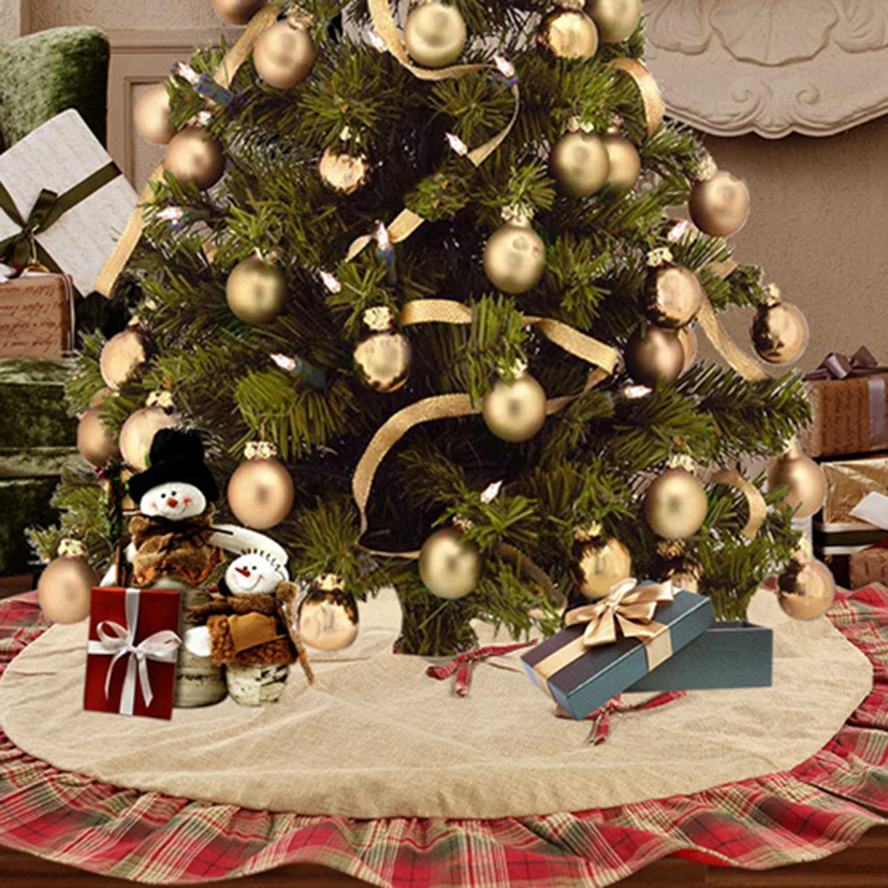 Прочная Рождественская сетка юбка ковер фартук подушка безопасная елка льняной