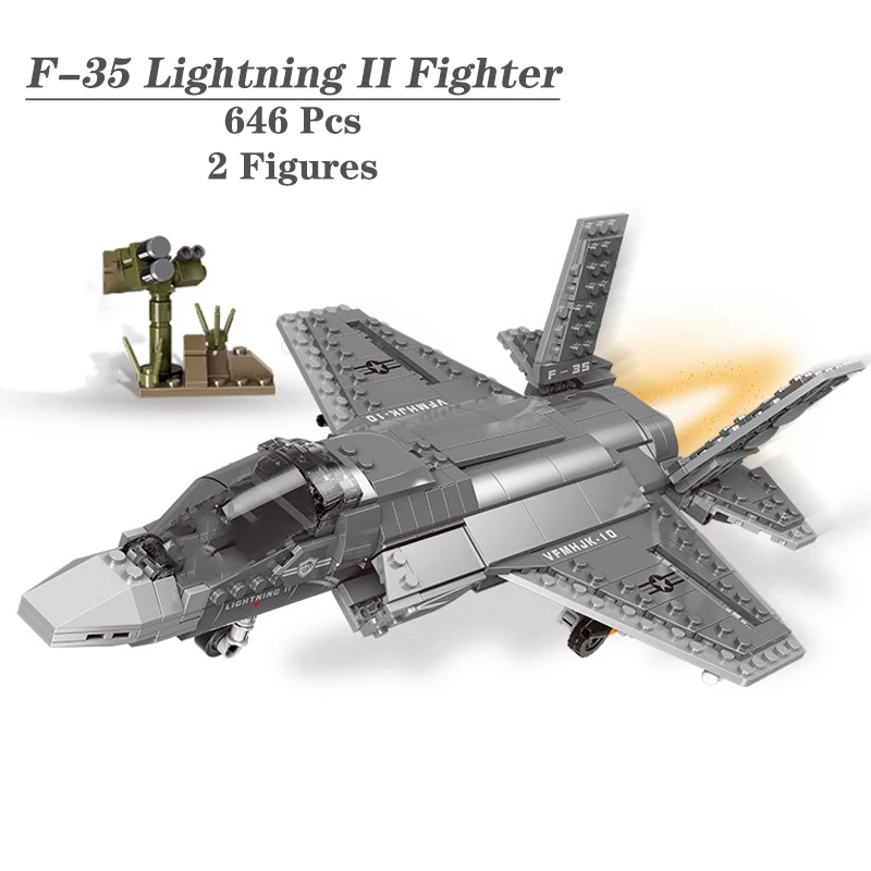 

Military Series MOC Bricks Toys Arms WW2 Type F-35 Lightning II American Fighter Model Building Blocks With Figures Kids Gift