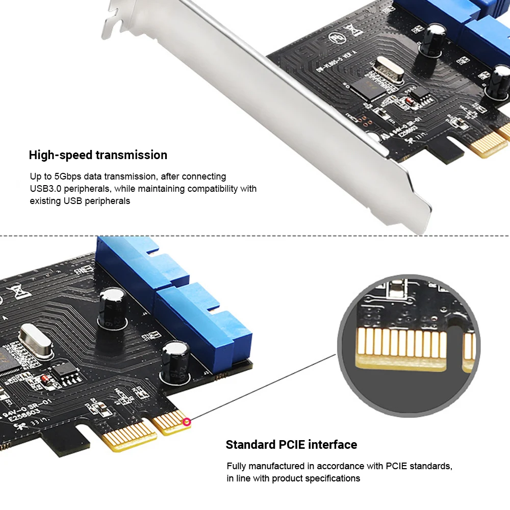 

PCI Express to Dual 19 Pin USB 3.0 Card PCI-e to Internal 20Pin Male Ports Adapter for PC Support Windows XP/Vista/Win7/8/10