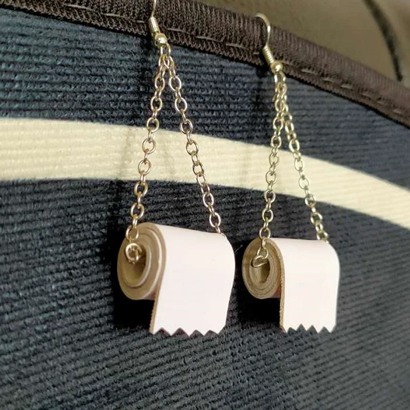 

Roll Paper Earrings Toilet Paper Earrings Necklace Dangle Drop Earrings Creative Paper Towel For Woman Girl Personality Jewelry