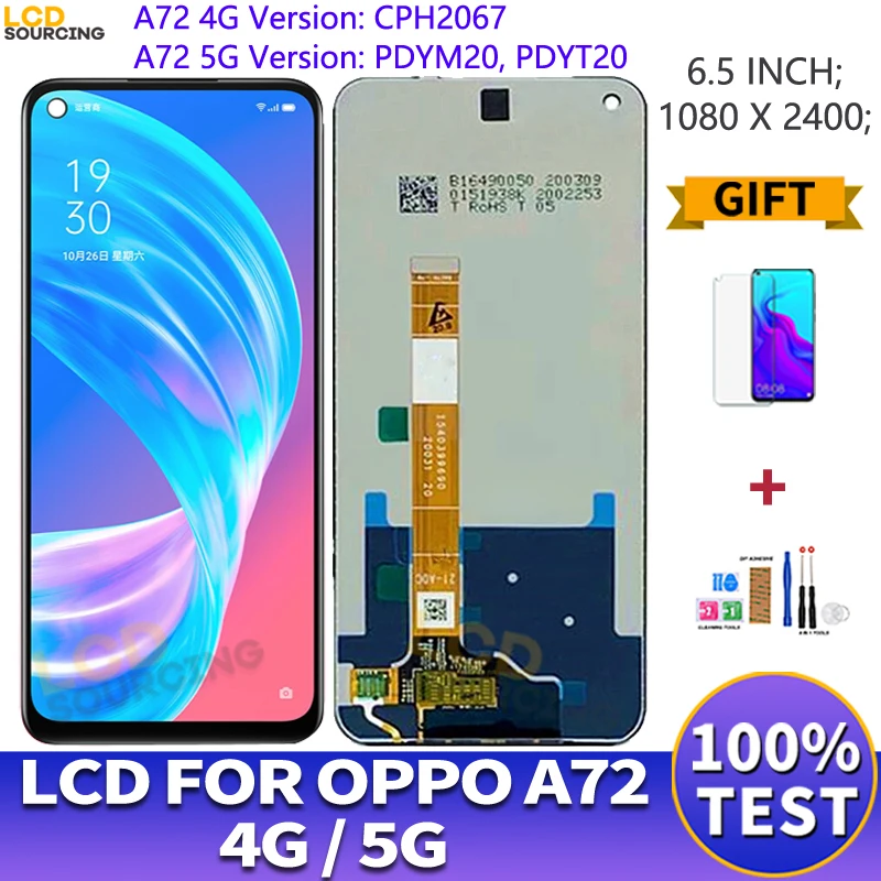 

6,5 "для Oppo A72 5G PDYM20 ЖК-дисплей, сенсорная панель дигитайзер в сборе для Oppo A72 4G CPH2067 экран для замены для Oppo A72 2020