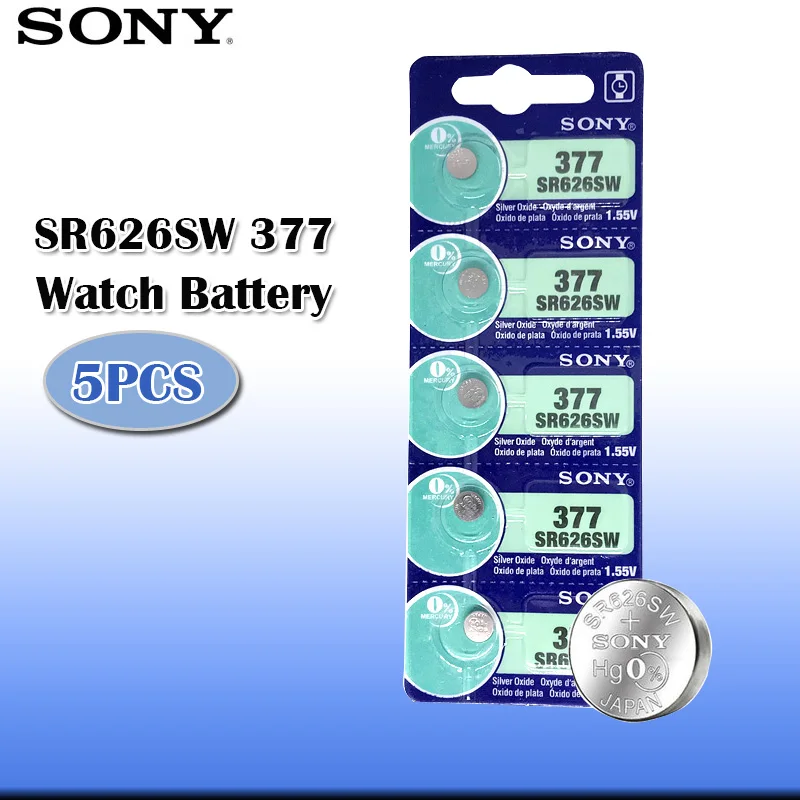 5 шт. sony 1,55 в 377 SR626SW SR626 AG4 оксид серебра часы батарея SR626SW 377 Кнопка монета ячейка Сделано в Японии