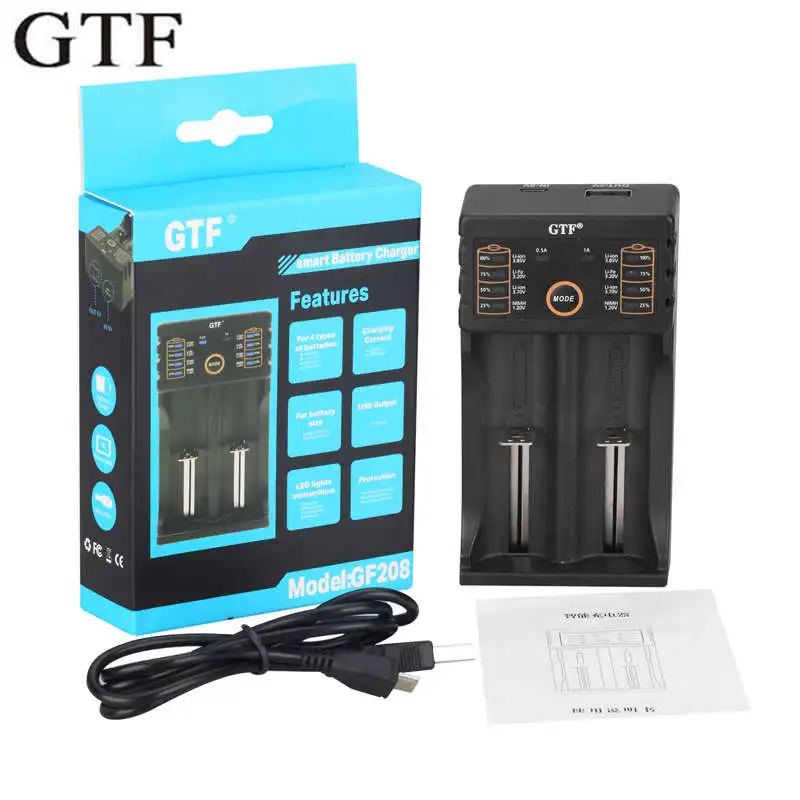 Интеллектуальное зарядное устройство GTF GF208 USB с функцией внешнего аккумулятора для Ni-MH литиевых аккумуляторов 14500 26650 18350 18650