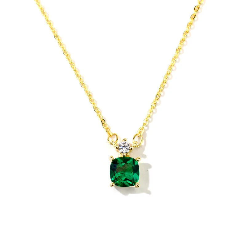 

OBEAR 14k Real Gold Plating Korean Geometric Square Zircon Pendant Necklace Women High Quality Luxury Party Jewelry