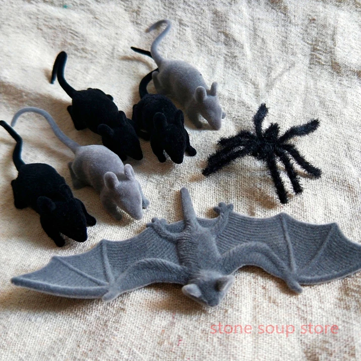 Реалистичные пластиковые пауки 1-12 шт./лот Черная/серая мышь летучая украшения