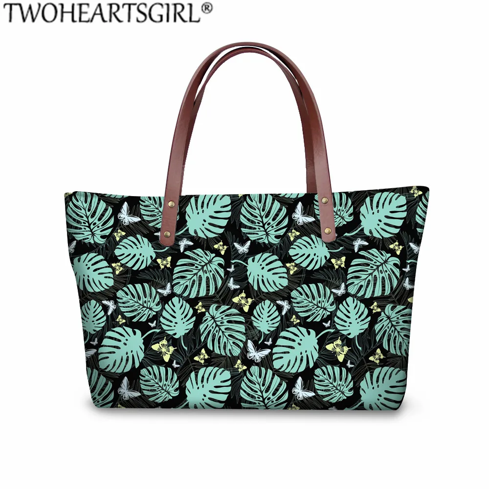 

Twoheartsgirl Monstera Leaf Print Summer Shoulder Bag Forest Style Women Travel Bag Large Capacity Female Handbags Tote Bag