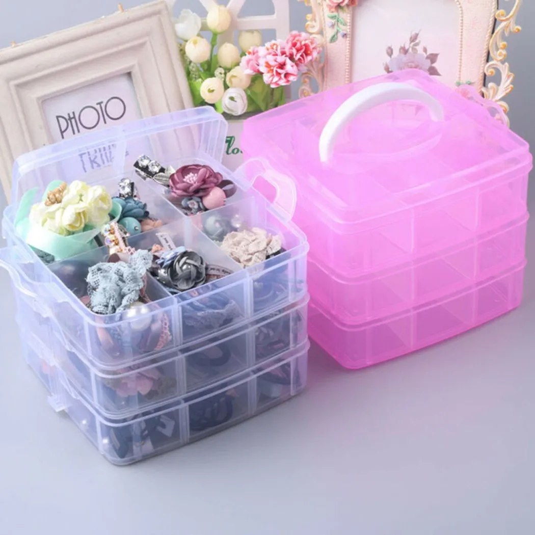 

3 Layer Jewelry Box Plastic Storage Case Cosmetic Jewelry Compartment Bead Organizer For Small Things Tool Box Home Supplies