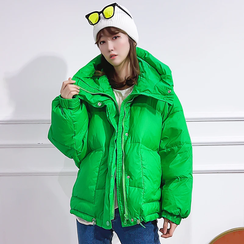 

Winter Down Jacket Candy colors Hooded Women Coat Winter 90% White Duck Down Jacket 2021 New Thick Warm Loose Parka Outerwear