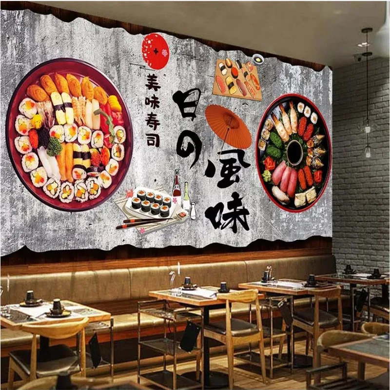 Ретро Ностальгический серый цемент обои 3D японская кухня суши Ресторан
