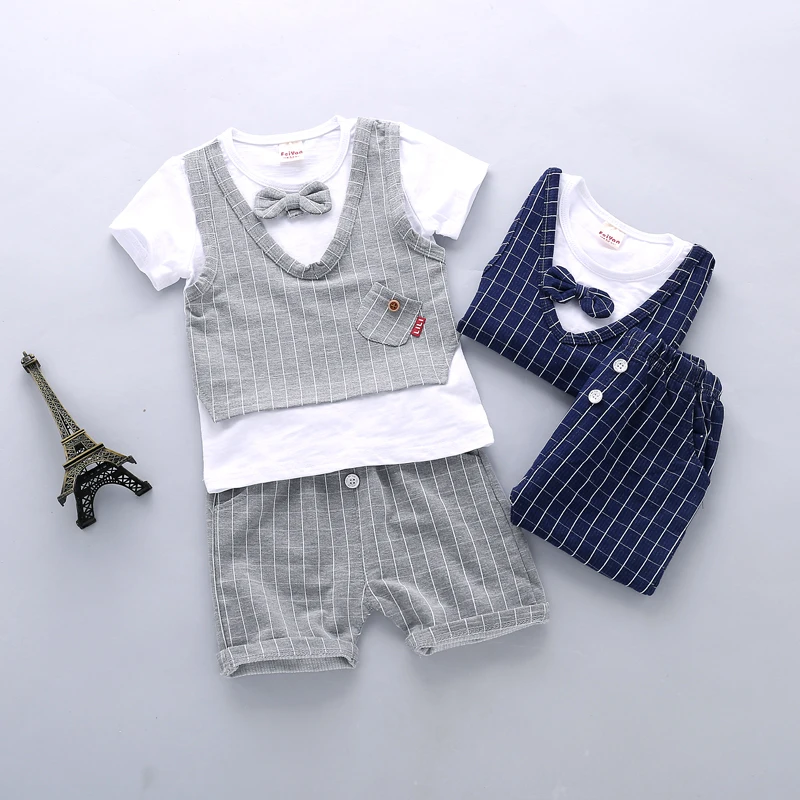 Летняя хлопковая одежда для маленьких мальчиков 2 шт./компл. комплект детской