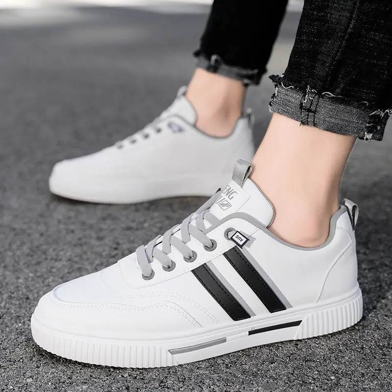 

Кеды мужские кожаные, повседневная обувь для скейта, уличные холщовые туфли, плоская подошва, теплая кожаная Дизайнерская обувь, белые