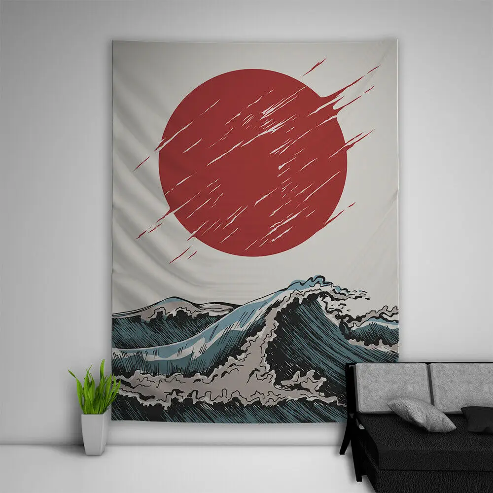 

FFO Japanese Style Hand Drawn Illustration Tapestry Lunarable Wave Tapestries Wall Blankets Art Poster Pictures For Living Room