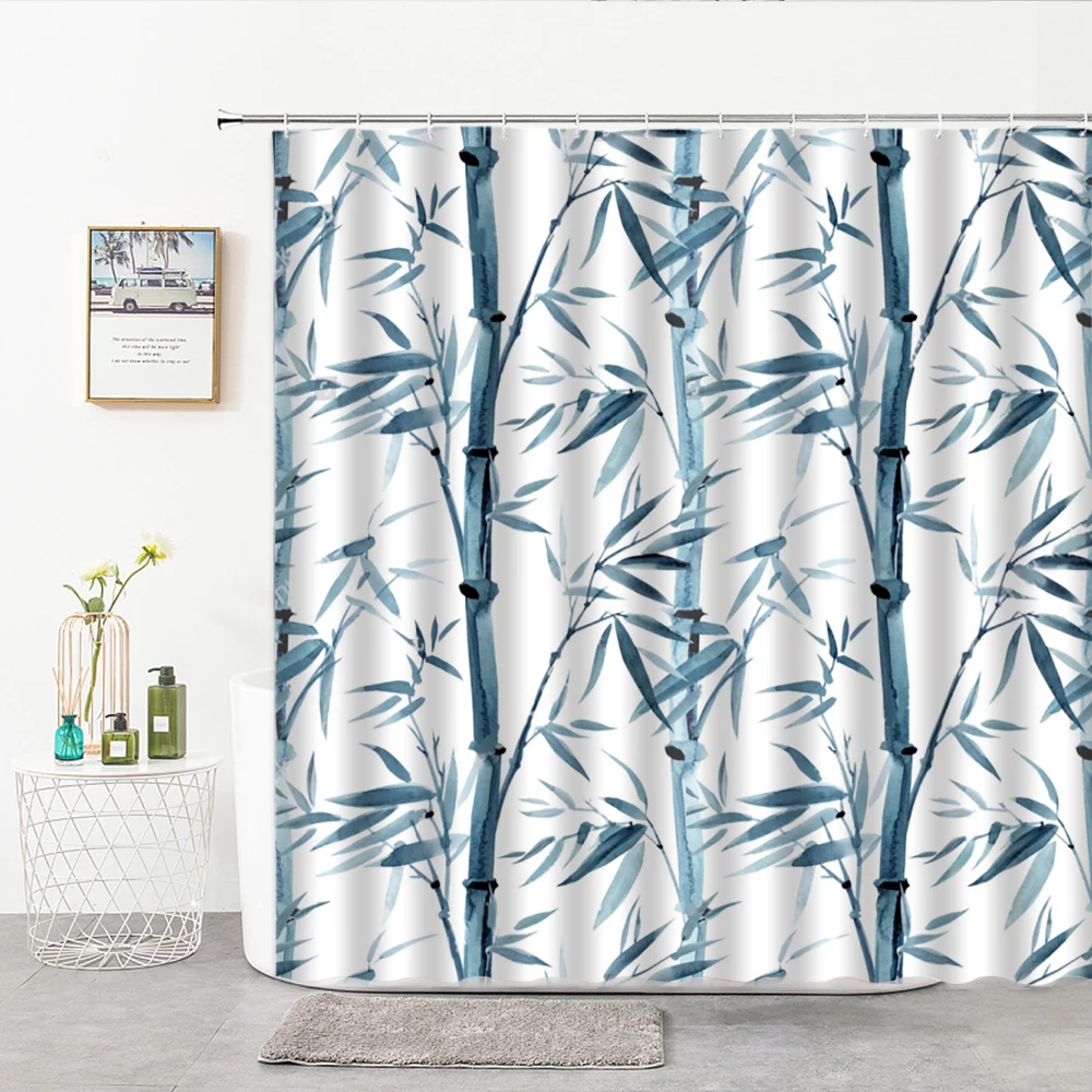 

Занавеска для душа с бамбуковым принтом, Полиэстеровая Штора для ванной с 3D рисунком растений, домашний декор для ванной комнаты, экран для ...