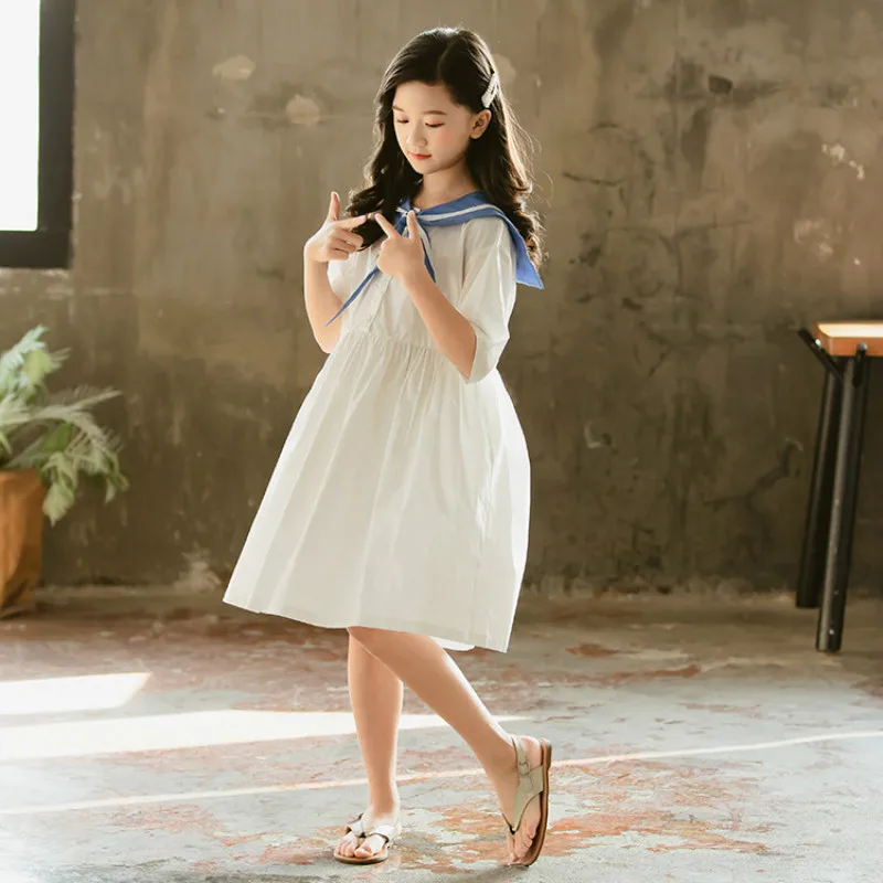

2021 Summer Children Cotton Dress 8 10 12 years School Casual Dresses