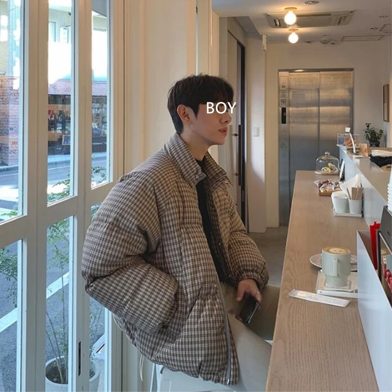 2019 зимние мужские теплые парки клетчатая одежда с хлопковой подкладкой