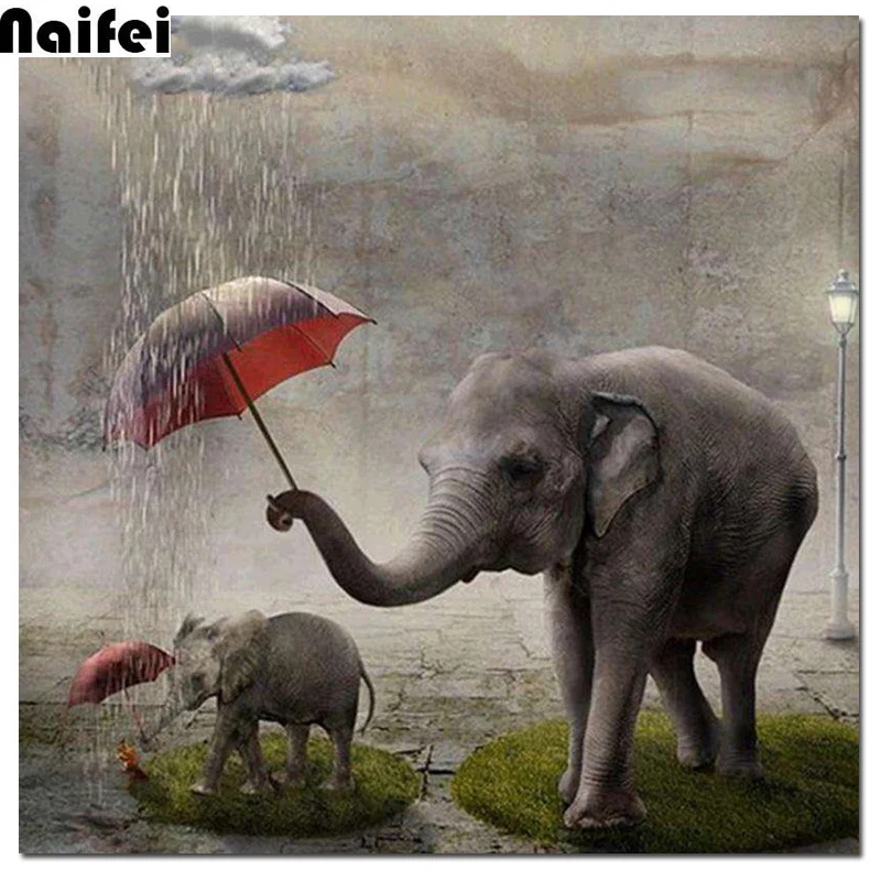 Алмазная вышивка пейзаж слон с зонтом 5D сделай сам круглая алмазная живопись