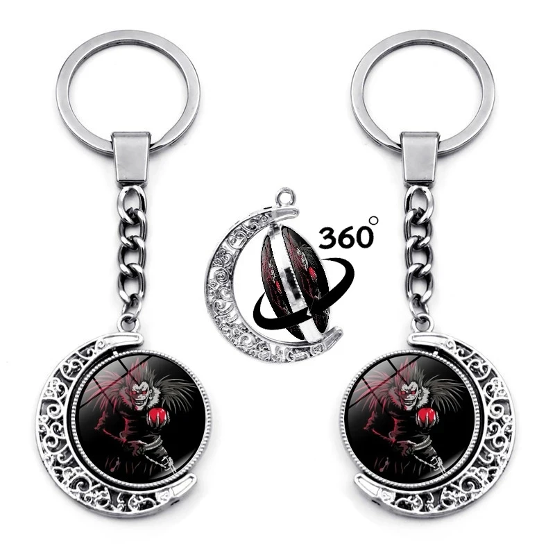 

Death Note Anime Keychain Charms 360 Degrees Rotated Moon Pendant Car Key Chain Key Ring Holder Cosplay Jewelry for Gift
