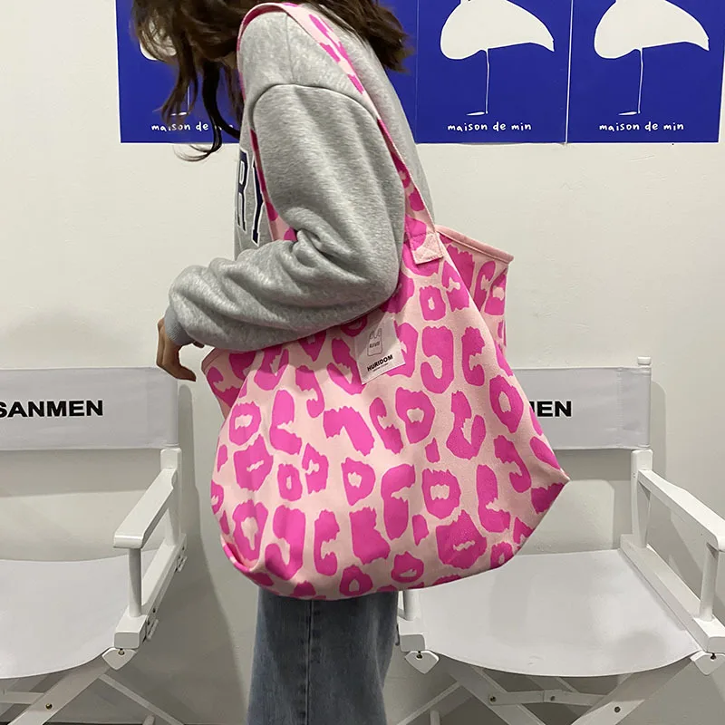 

Женская сумка через плечо сумка для покупок Новая Европейская и американская мода леопардовая розовая вместительная Холщовая Сумка