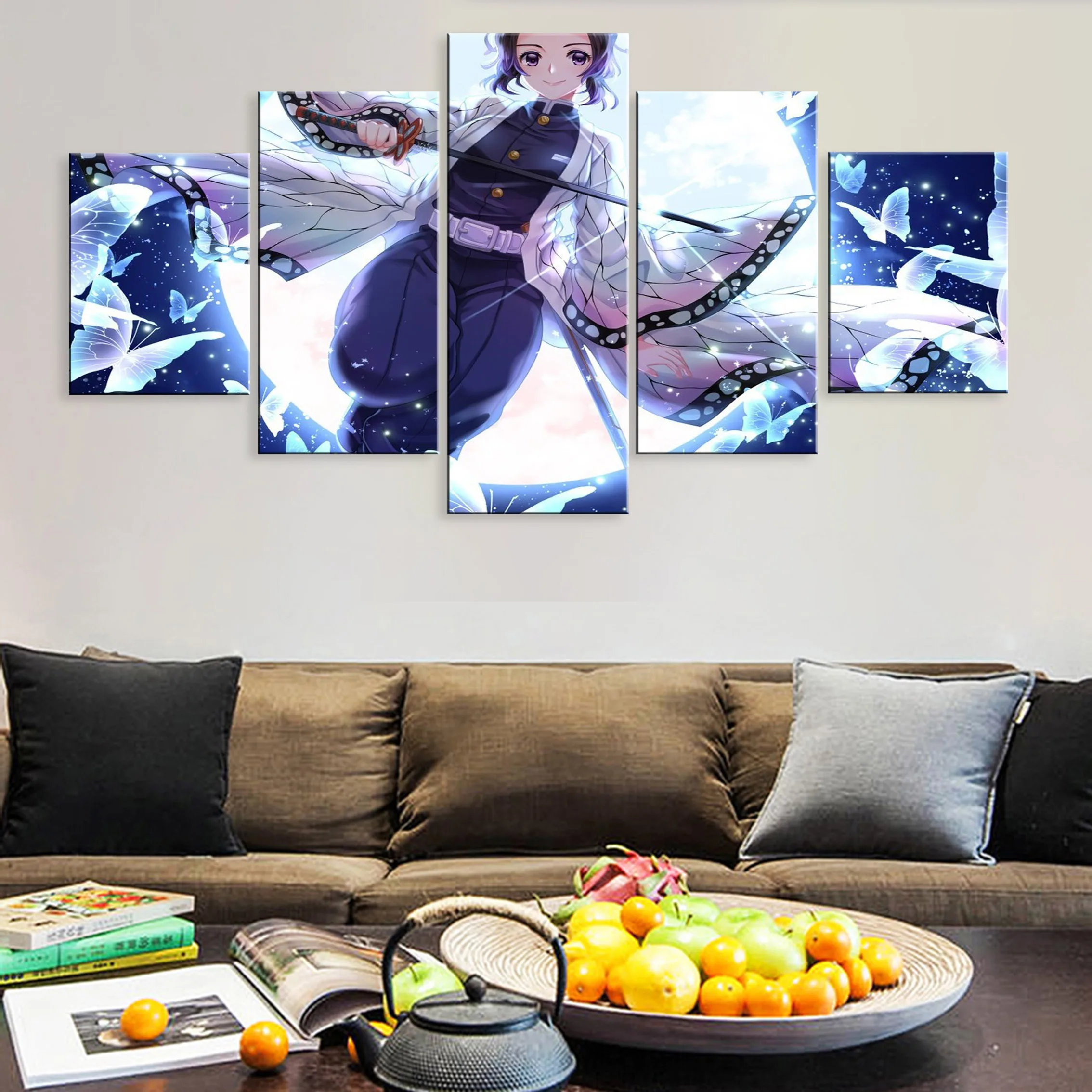 

Hd Printed Decoration Modern 5 Pieces Artwork Modular Poster Canvas Room Home Decor Demon Slayer Kochou Shinobu Anime Framework