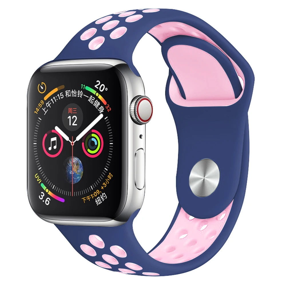 Navy Pink 09 Силиконовый спортивный ремешок для наручных часов Apple watch, ремешок 38 мм 40 мм 42 44 мм наручные браслет, ремешок для наручных часов iWatch серии 4/3/2/1 женские полос - Цвет ремешка: Navy Pink 09