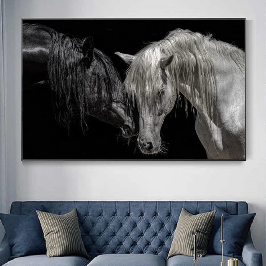 Фото Африка пара Животные черный белый цвет ЛОШАДЬ Холст Картины плакаты с любовью